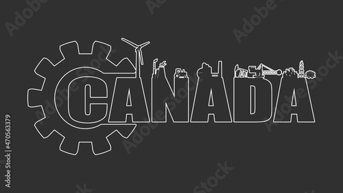 Gear with energy and power industrial icons and Canada country name.