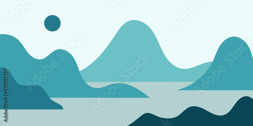 Creative abstract mountain landscape background, flat design.Trendy contemporary design. Futuristic wall art decor. Vector illustration