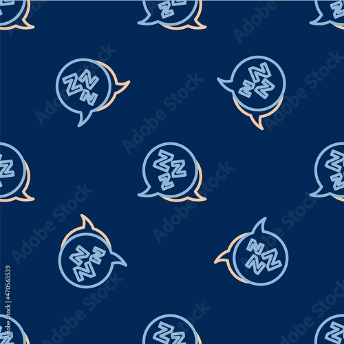 Line Sleepy icon isolated seamless pattern on blue background. Sleepy zzz talk bubble. Vector