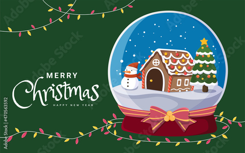 Green Merry Christmas crystal ball card