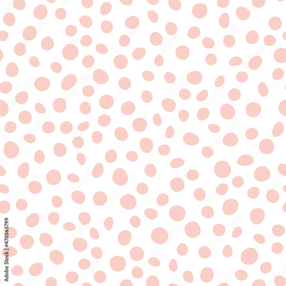 Abstract spotted seamless pattern in pastel colors. Pink dotted background. Vector hand-drawn illustration. Perfect for print, decorations, wrapping paper, covers, invitations, cards.