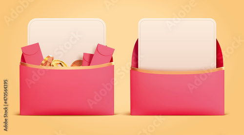 3d red envelopes with blank cards