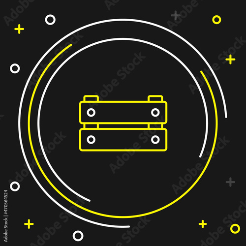 Line Wooden box icon isolated on black background. Grocery basket, storehouse crate. Empty wooden container for vegetables, products. Colorful outline concept. Vector