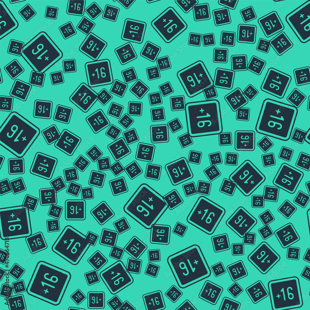 Black Plus 16 movie icon isolated seamless pattern on green background. Adult content. Sixteen plus icon. Censored business concept. Vector Black Plus 16 movie icon isolated seamless pattern on green background. Adult content. Sixteen plus icon. Censored business concept. Vector