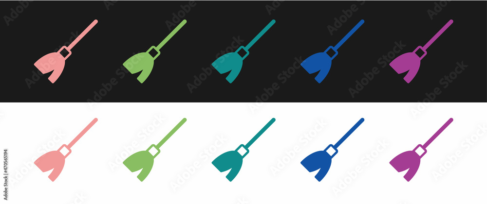 Set Handle broom icon isolated on black and white background. Cleaning service concept. Vector Set Handle broom icon isolated on black and white background. Cleaning service concept. Vector