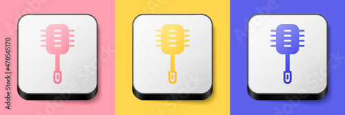 Isometric Toilet brush icon isolated on pink, yellow and blue background. Cleaning service concept. Square button. Vector