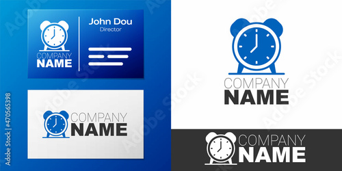 Logotype Alarm clock icon isolated on white background. Wake up, get up concept. Time sign. Logo design template element. Vector