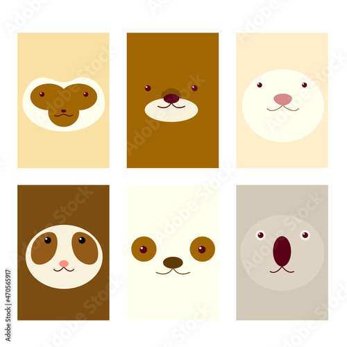 Set of avatars icons with faces of cute animals