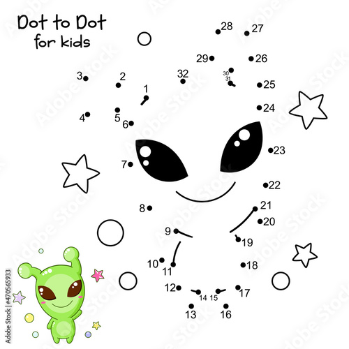 Connect The Dots and Draw Cute alien. Dot to dot puzzle. Educational Game for Kids