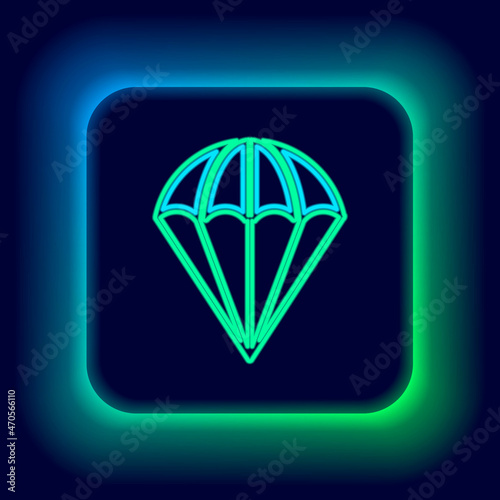 Glowing neon line Parachute icon isolated on black background. Colorful outline concept. Vector
