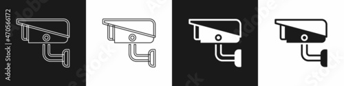 Set Security camera icon isolated on black and white background. Vector