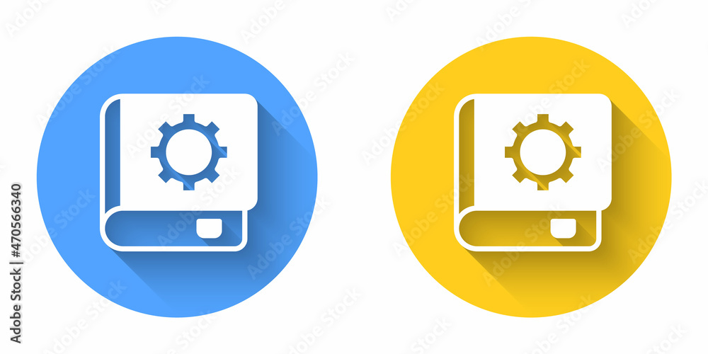 White User manual icon isolated with long shadow background. User guide book. Instruction sign. Read before use. Circle button. Vector White User manual icon isolated with long shadow background. User guide book. Instruction sign. Read before use. Circle button. Vector