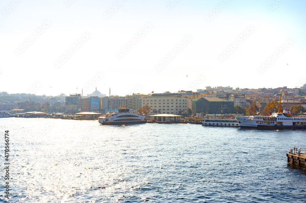 Istanbul city panorama, view from Bosphorus channel
