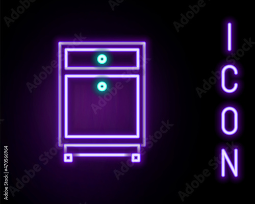 Glowing neon line Furniture nightstand icon isolated on black background. Colorful outline concept. Vector