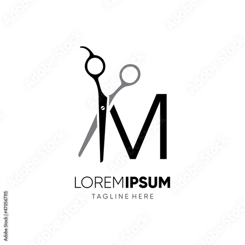 Letter M Initial Scissor Logo Design Icon Graphic Emblem Illustration 