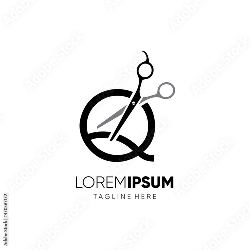 Letter Q Initial Scissor Logo Design Icon Graphic Emblem Illustration 