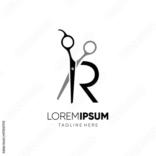 Letter R Initial Scissor Logo Design Icon Graphic Emblem Illustration 