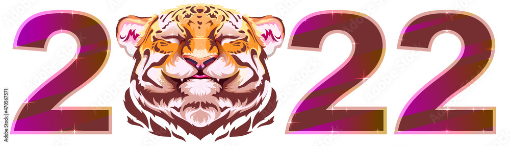 Cute tiger head smile symbol 2022 number text chinese calendar year