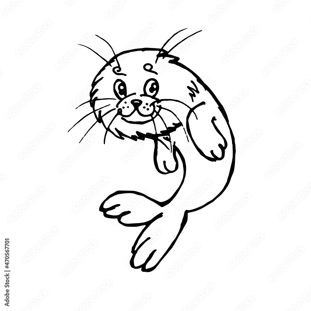 Smiling fur seal in cartoon style. Vector sketch illustration. Smiling fur seal in cartoon style. Vector sketch illustration.