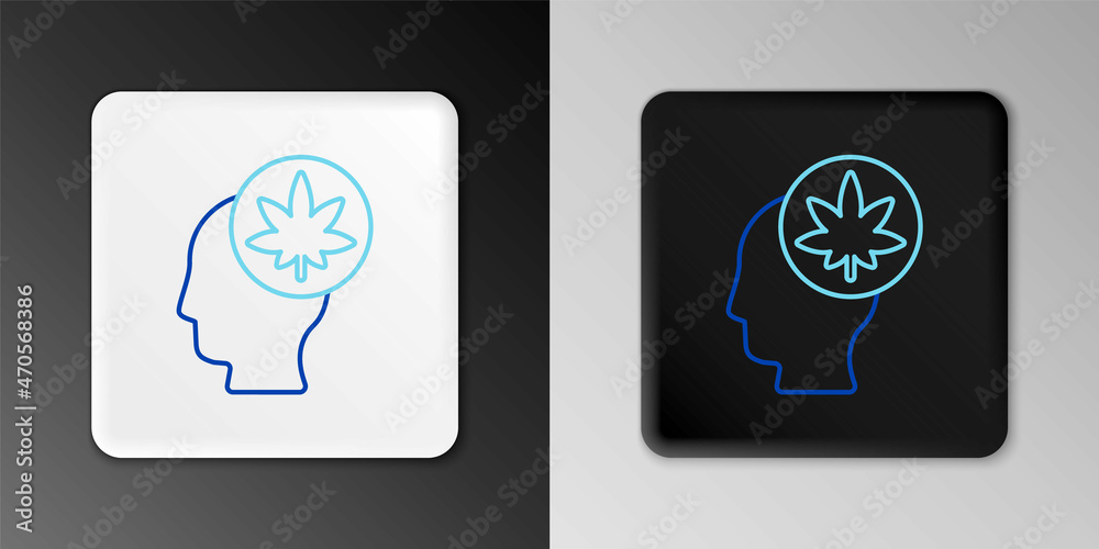 Line Male head in profile with marijuana or cannabis leaf icon isolated on grey background. Marijuana legalization. Hemp symbol. Colorful outline concept. Vector Line Male head in profile with marijuana or cannabis leaf icon isolated on grey background. Marijuana legalization. Hemp symbol. Colorful outline concept. Vector
