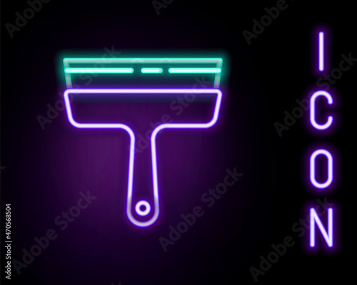 Glowing neon line Cleaning service with of rubber cleaner for windows icon isolated on black background. Squeegee, scraper, wiper. Colorful outline concept. Vector