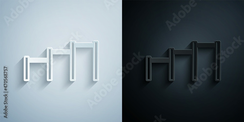 Paper cut Sport horizontal bar icon isolated on grey and black background. Paper art style. Vector