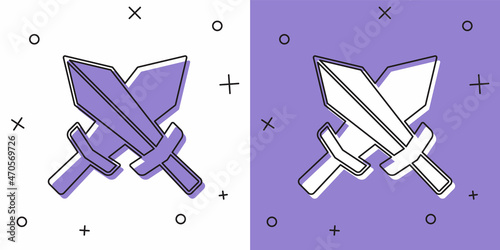 Set Sword for game icon isolated on white and purple background. Vector