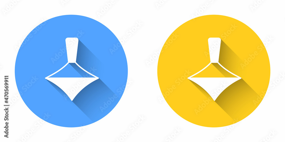 White Whirligig toy icon isolated with long shadow background. Circle button. Vector White Whirligig toy icon isolated with long shadow background. Circle button. Vector