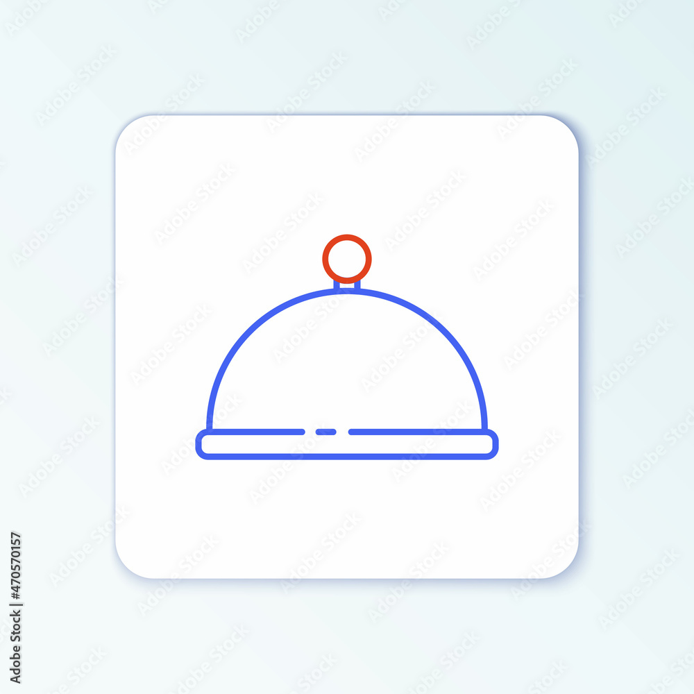Line Covered with a tray of food icon isolated on white background. Tray and lid. Restaurant cloche with lid. Kitchenware symbol. Colorful outline concept. Vector Line Covered with a tray of food icon isolated on white background. Tray and lid. Restaurant cloche with lid. Kitchenware symbol. Colorful outline concept. Vector