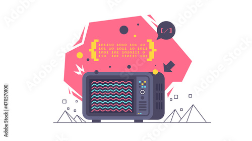 Open source vector illustration. Programming language concept. Developer protocol platform interface with code information. Digital software script.