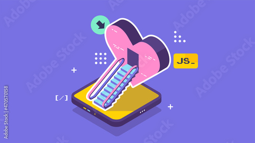 Open source vector illustration. Programming language concept. Developer protocol platform interface with code information. Digital software script.