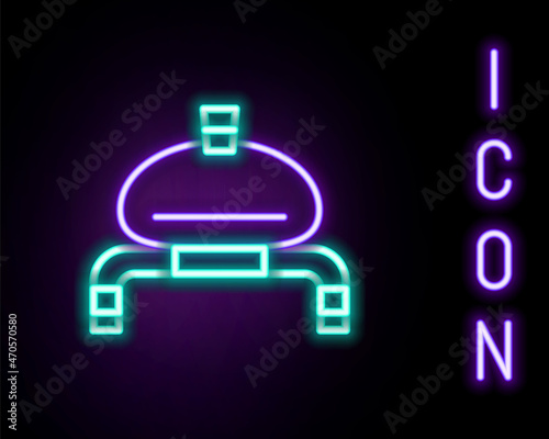 Glowing neon line Bread and salt on towel icon isolated on black background. National food loaf. Traditional ukrainian wedding bread. Colorful outline concept. Vector