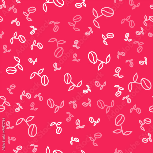 White line Coffee beans icon isolated seamless pattern on red background. Vector