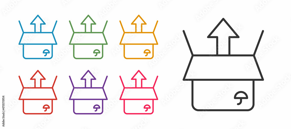 Set line Unboxing icon isolated on white background. Set icons colorful. Vector