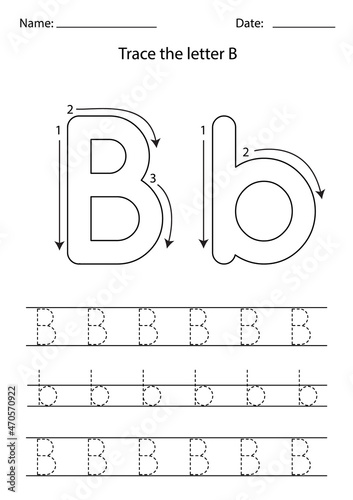 Learning English alphabet for kids. How to write letter B.