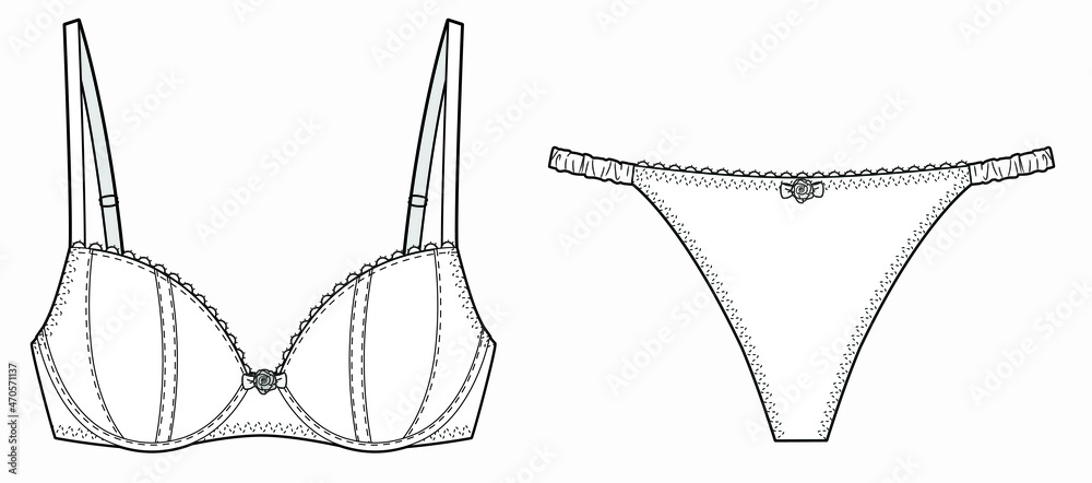 women full cup bra and panty vector drawn template - obrazy, fototapety, plakaty 