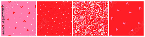 Colorful Valentines day vector seamless pattern set with calligraphy love messages and hearts. Non directional designs for poster background, fabric or gift wrapping.