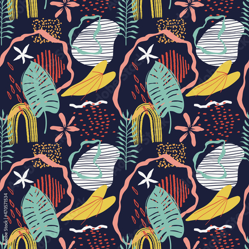 Modern jungle seamless vector pattern for girls, boys