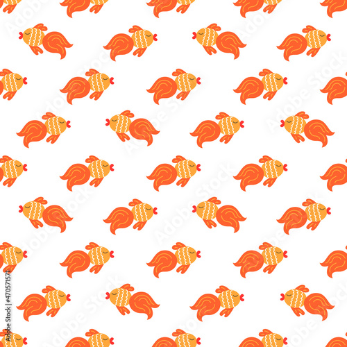 Goldfish  vector seamless pattern in flat style