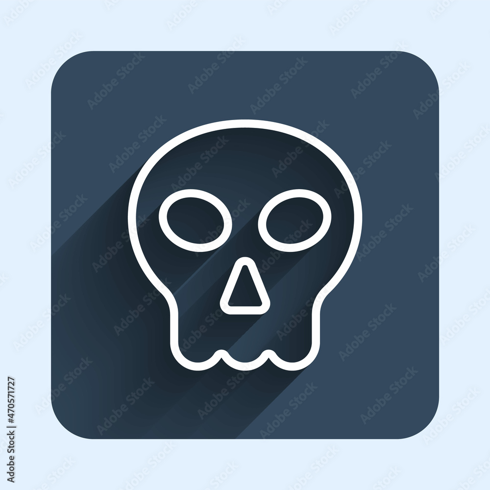 White line Skull icon isolated with long shadow background. Happy Halloween party. Blue square button. Vector White line Skull icon isolated with long shadow background. Happy Halloween party. Blue square button. Vector