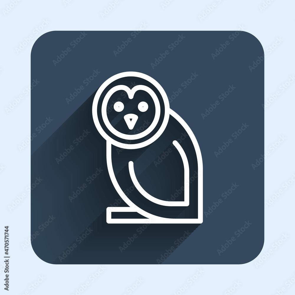 White line Owl bird icon isolated with long shadow background. Animal symbol. Blue square button. Vector White line Owl bird icon isolated with long shadow background. Animal symbol. Blue square button. Vector
