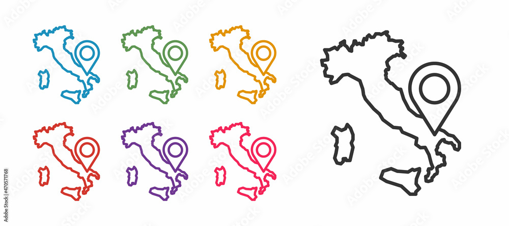 Set line Map of Italy icon isolated on white background. Set icons colorful. Vector Set line Map of Italy icon isolated on white background. Set icons colorful. Vector
