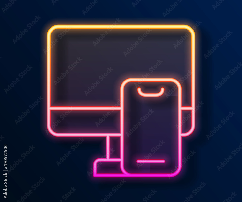 Glowing neon line Online ordering and fast food delivery icon isolated on black background. Vector Glowing neon line Online ordering and fast food delivery icon isolated on black background. Vector
