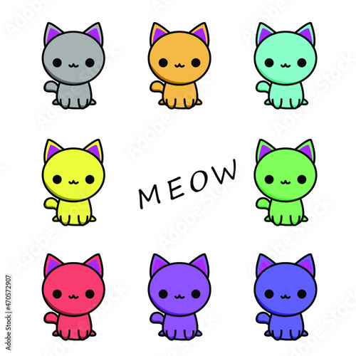 a set of colorful kittens. one kitten in different colors