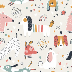 Fotobehang Uit de natuur patronen Scandinavische hondjes voor de kinderkamer  © Svitlana Kharchuk
