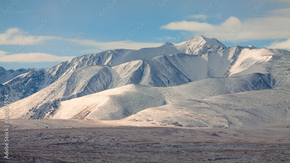 Mountain snowy landscape , in the depths of Russia Mountain snowy landscape , in the depths of Russia