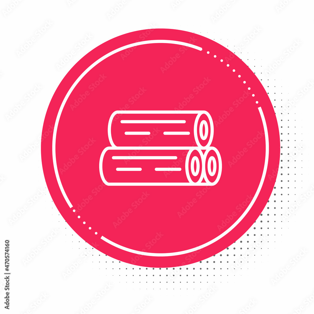 White line Wooden log icon isolated on white background. Stack of firewood. Red circle button. Vector White line Wooden log icon isolated on white background. Stack of firewood. Red circle button. Vector