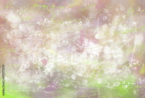 Abstract painting art, background. Pink and white delicate large careless paint strokes, similar to cherry blossoms. Textured wallpaper is horizontal.