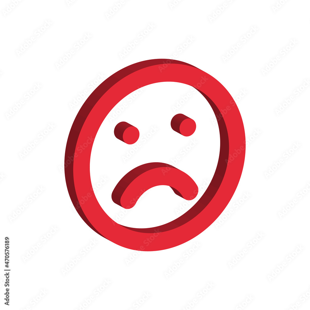 red unhappy smile 3d isometric stroke vector icon red unhappy smile 3d isometric stroke vector icon