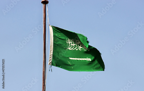 The national flag in Al-balad district, Jeddah, Saudi Arabia photo